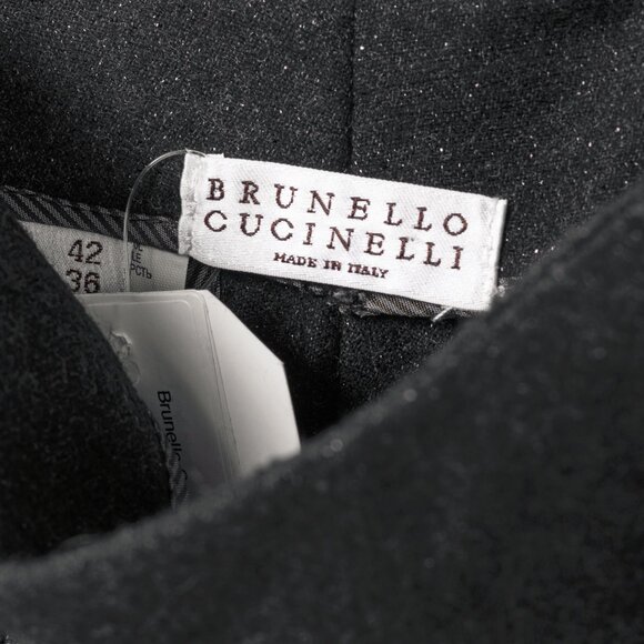 Brunello Cucinelli Black Metallic Wool-Blend Trousers - Picture 7 of 9